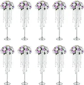 Crystal Wedding Centerpieces - 10pc 29.5in Tall Gold Vases for Elegant Floral Displays