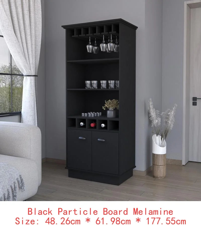 Sophia Bar Cabinet with Glassware Rack and 5 Bottle Racks, Black Finish, Modern Design for Home and Kitchen Storage