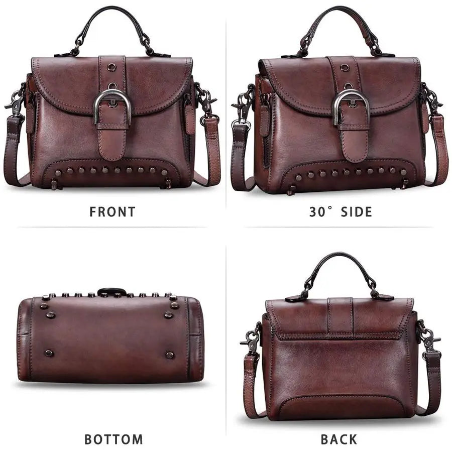 Leather Small Purses and Handbags for Women Vintage Real Leather Shoulder Bag Crossbody Purse Satchel Bags with Strap