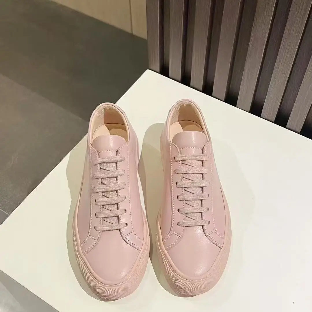 2025 New Genuine Leather Couple White Sneakers Flat Casual Shoes Versatile Commuting Year-Round Unisex Footwear