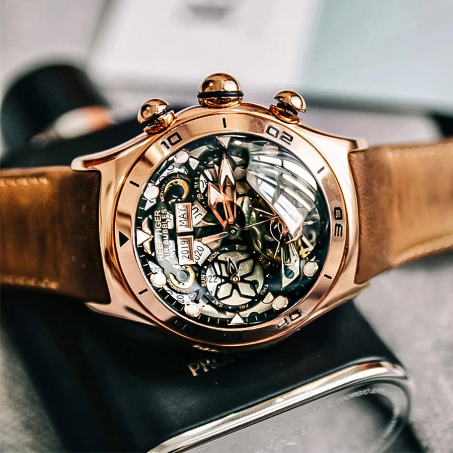 reef tiger brand men's fully automatic mechanical watch, business men's watch, personalized and fashionable men's sports watch