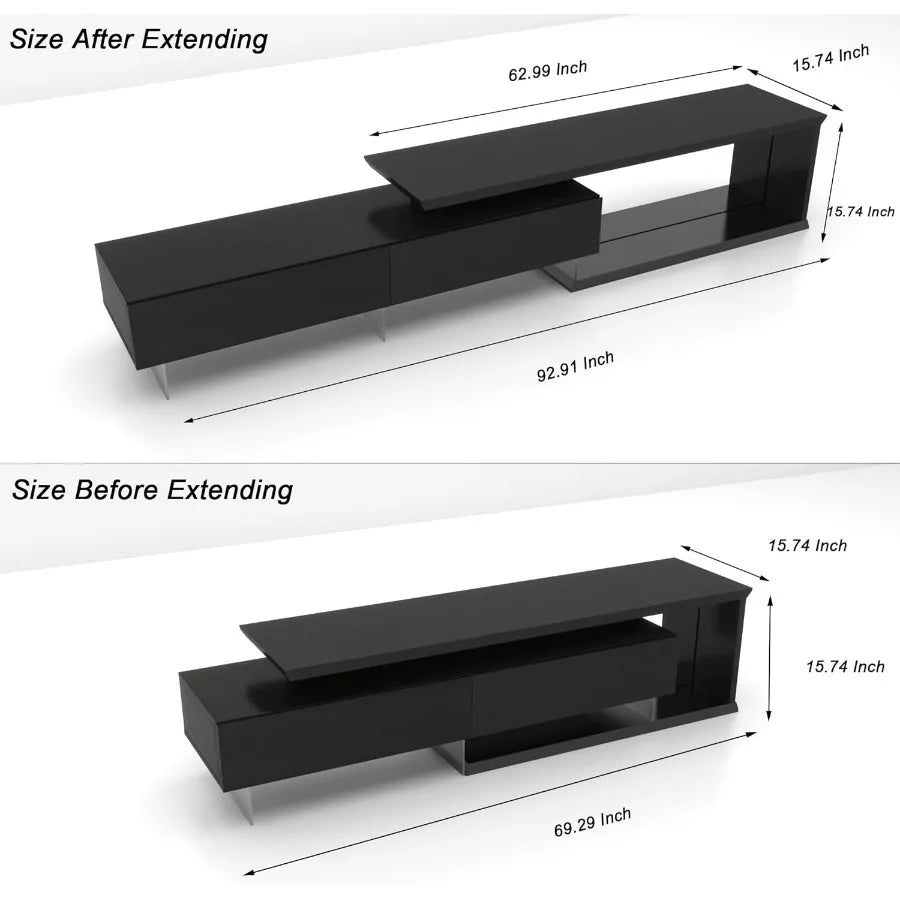 TV Stand for 55 65 75 85 Inch TV Extendable LED Entertainment Center with Light String Equipped with Two Pull-Down Doors 70 80