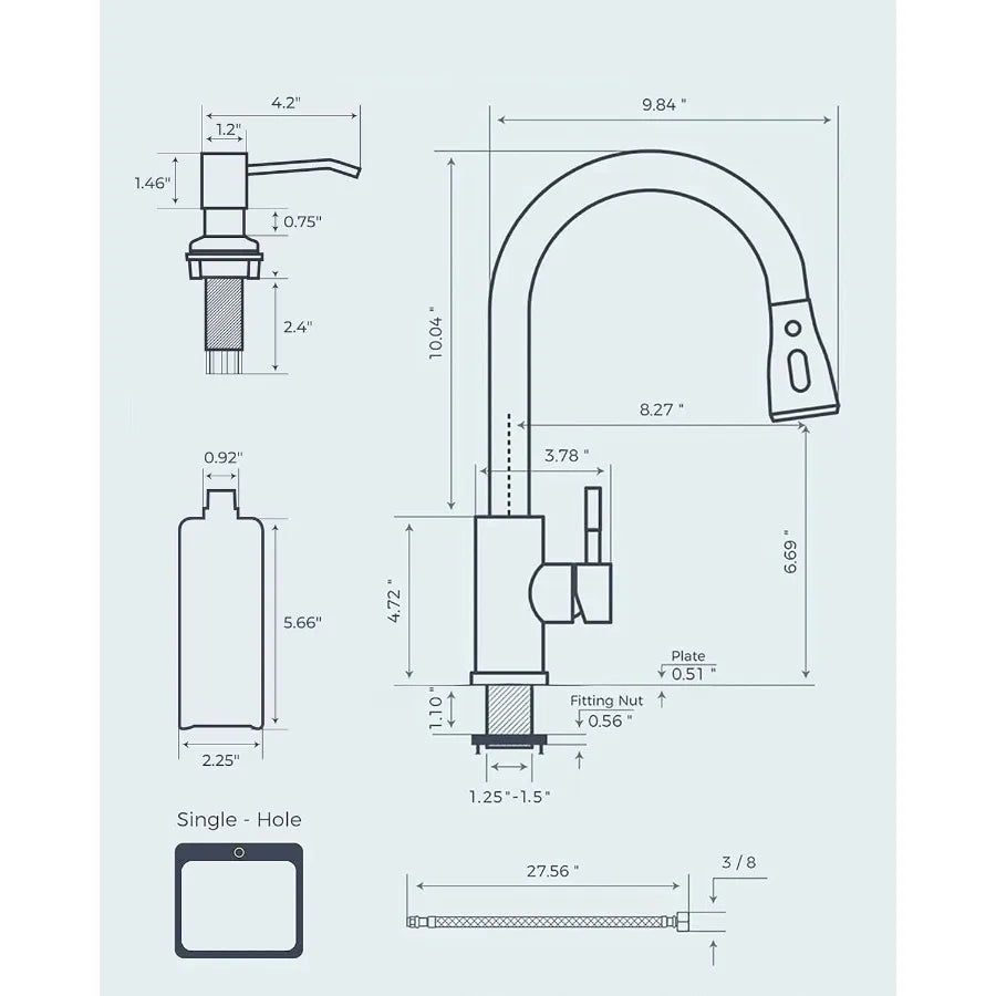 Kitchen Faucets with Soap Dispenser and Pull Down Sprayer Bar High Arc Single Handle Classic 3 Modes Stainless Steel Faucet for