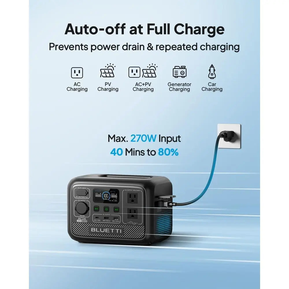 Solar Generator AC2A with 60W Solar Panel Included (Ships Separately), 204Wh LFP Battery Backup, w/ 2 300W (600W Power Lifting)