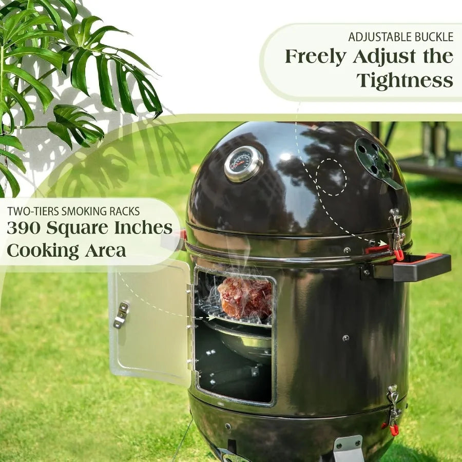 18-Inch Vertical Charcoal Smokers BBQ Grills with Porcelain-Enameled Smoking Chamber and 2-Layer Smoking Shelves for Outdoor Ba