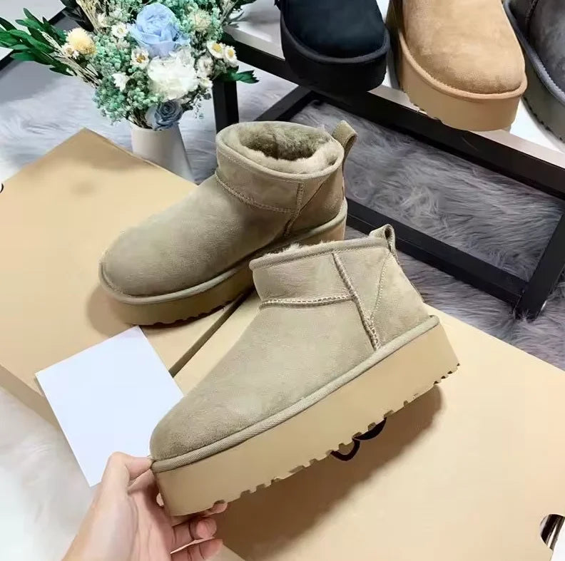 2026 New Winter Snow Boots Ladies Platform High Heel Shoes Women Ankle Boots Luxury Designer Classic Ultra Mini Fur Boot