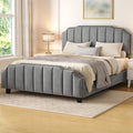 Grey Queen Size Upholstered Platform Bed Frame with 46.8'' Tall Vertical Channel Tufted Headboard, Wooden Slats,Customized