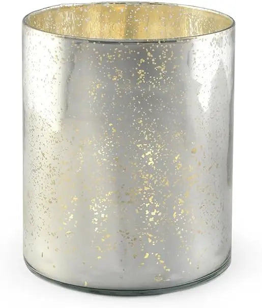 Antique Silver Cylinder Vase with Vintage Mercury Glass Finish for Weddings, Parties, and Events, 7 Inches Tall