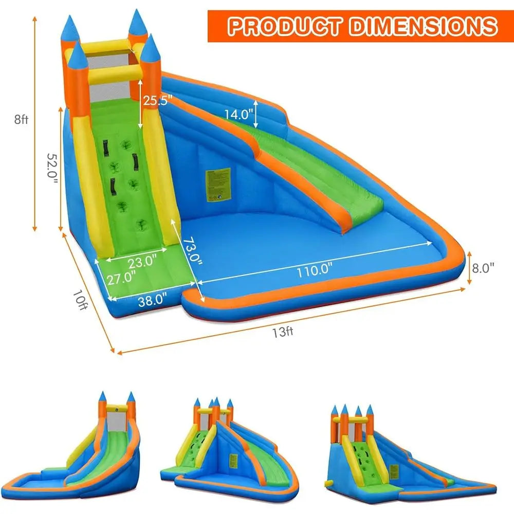 Iatable Water Slide, Giant Water Park Waterslide Iatables with Long Slide, Climbing Wall & Large Splashing Pool, Outdoor Blow up