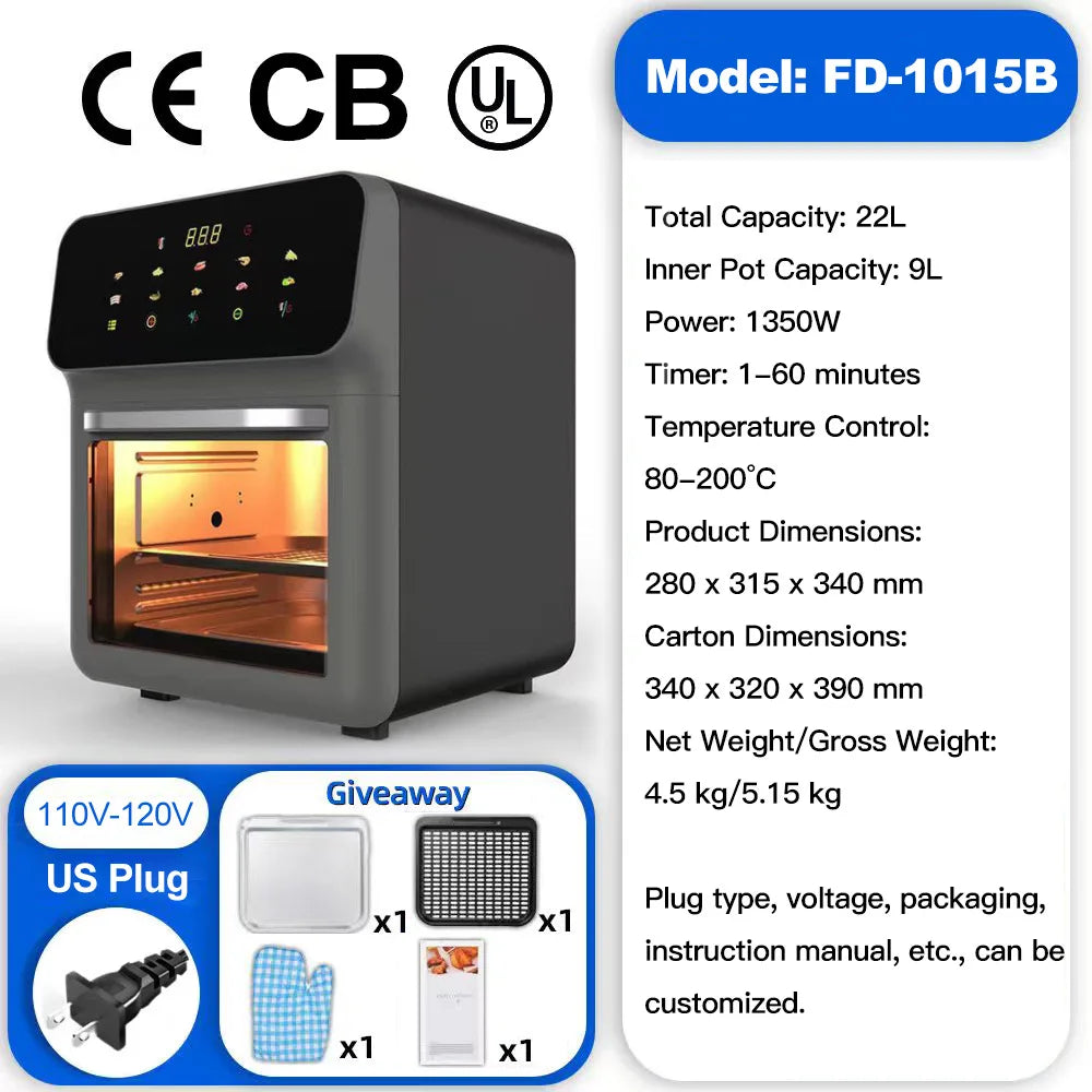 Air fry household multifunctional large-capacity electric oven touch-screen visual electric fryer