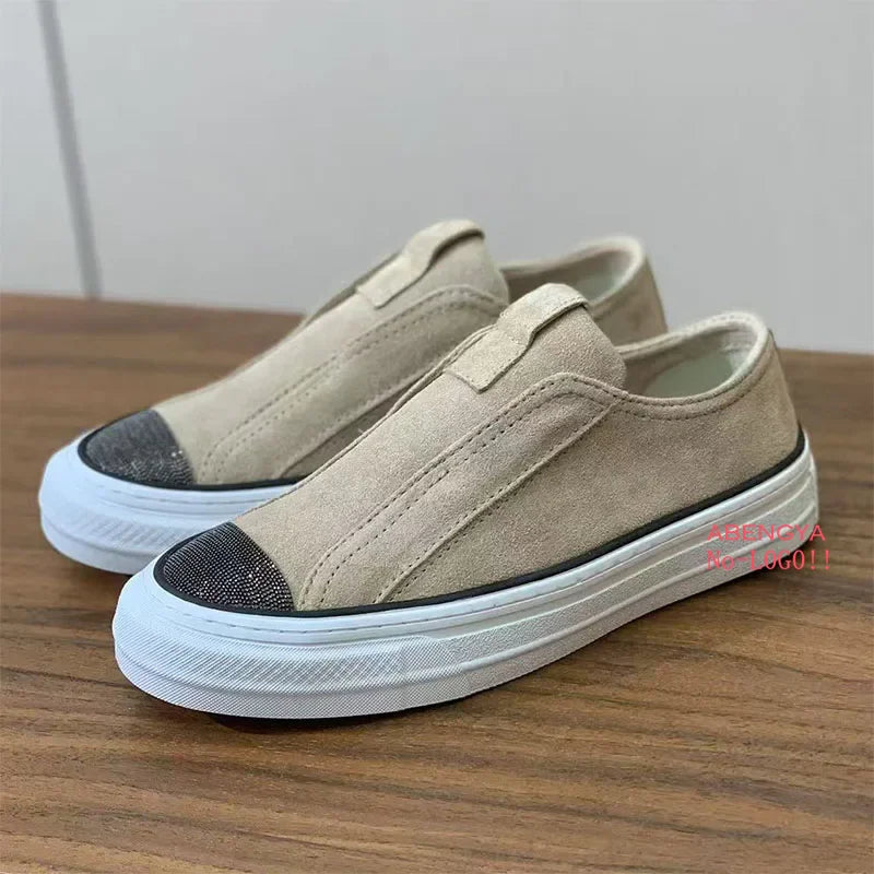 2025 Khaki Suede Flat Loafers Shoes Woman Thick Sole Lace Up Platform Women Shoes Autumn Casual Comfort Vacation Walking Shoes