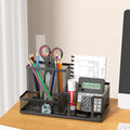 Mesh Pen Holder and Organizer Office Supplies with 7 Compartments, Desktop Organizer with Drawer, Metal Pen Holder for Desk