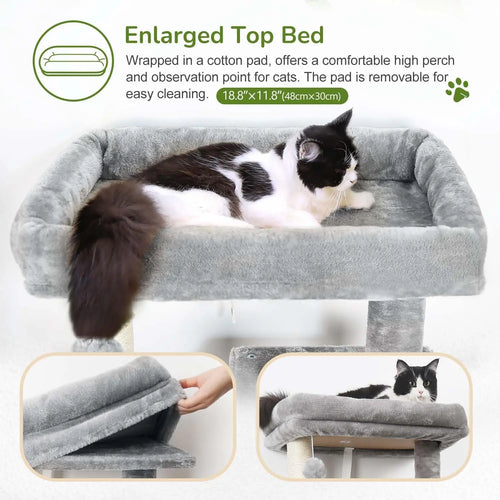 53-Inch Tall Plush Cat Tree Tower with Scratching Post, Hammock, and Cave for Indoor Cats