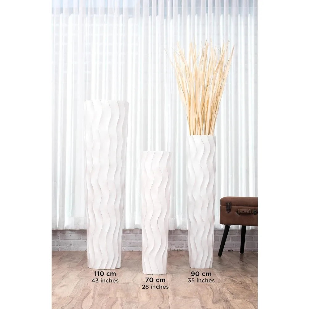 Rustic Wooden Floor Vase - 36 Tall Decorative Plant Holder for Artificial Flowers and Pampas Grass