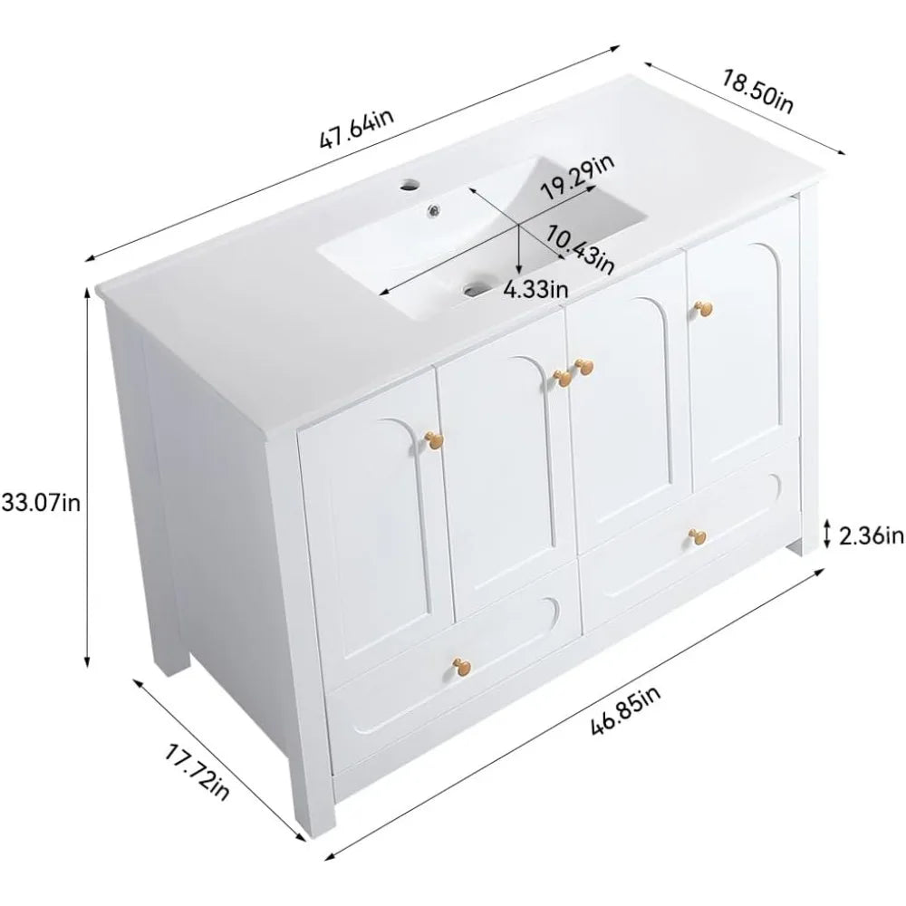 Freestanding vanity with sink, 4-door cabinet & 2 drawers for bathroom storage