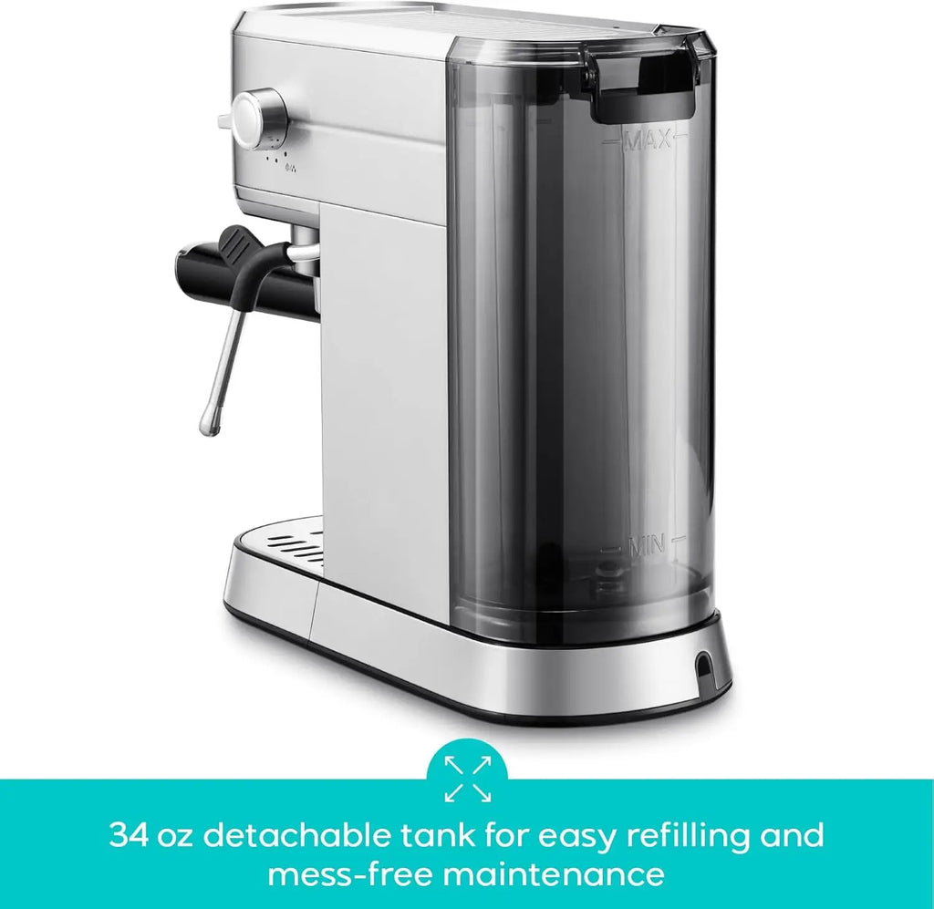 CM5418 20 Bar Espresso Machine, Compact Stainless Steel Coffee Maker with Steam Frother & 34oz Water Tank, Silver