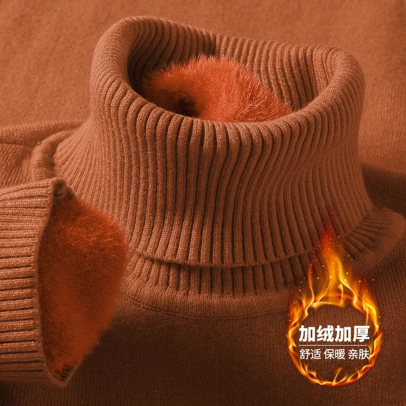 Sweatwear Mens Anti-pilling High Quality Knitted Turtleneck Sweater Slim Fit Long Sleeve Pullover Solid Color Trend Men Clothing
