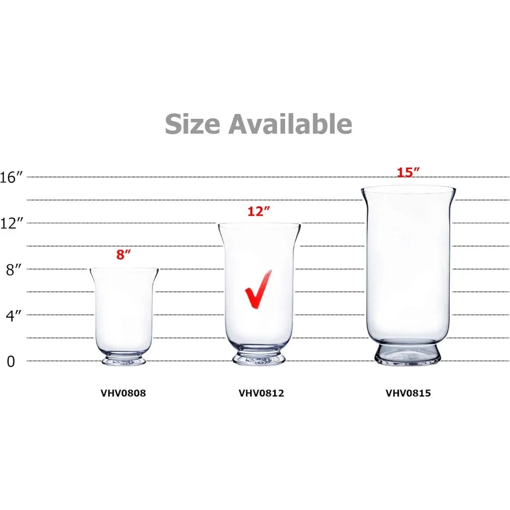 Clear Glass Hurricane Vases Bulk, 7 Wide, 12 Tall, Short Candle Holders, Ideal for Floral Arrangements, Planters, Terrariums, Ho