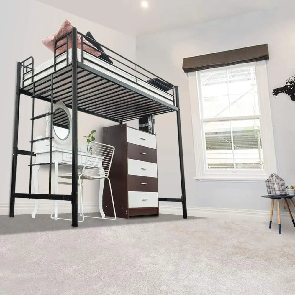 Twin Metal Loft Bed Frame, Space-Saving Design for Kids, Adults, and Teens, Black