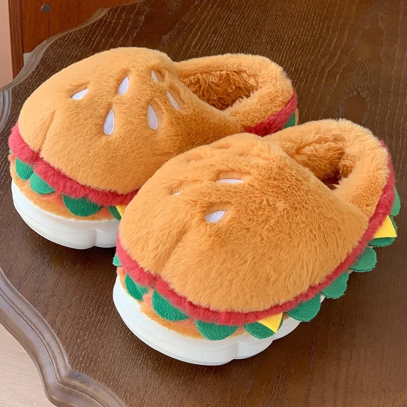 Hamburger cotton slippers for women in winter, new home bag and warm plush couple cotton shoes for women good 2026