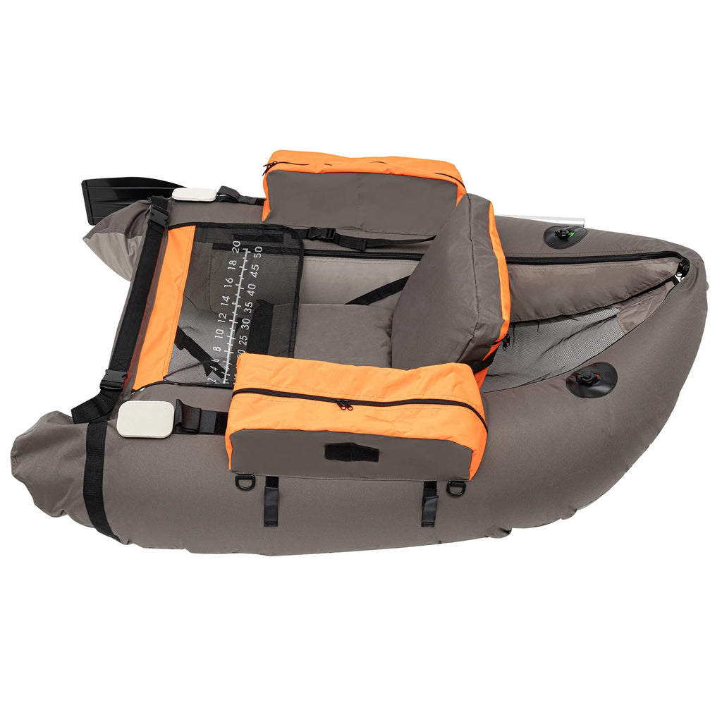 Gray Outdoor Fishing Boat Inflatable Boat Raft with Pump Adjustable Backrest 130kg/286.6lbs Load
