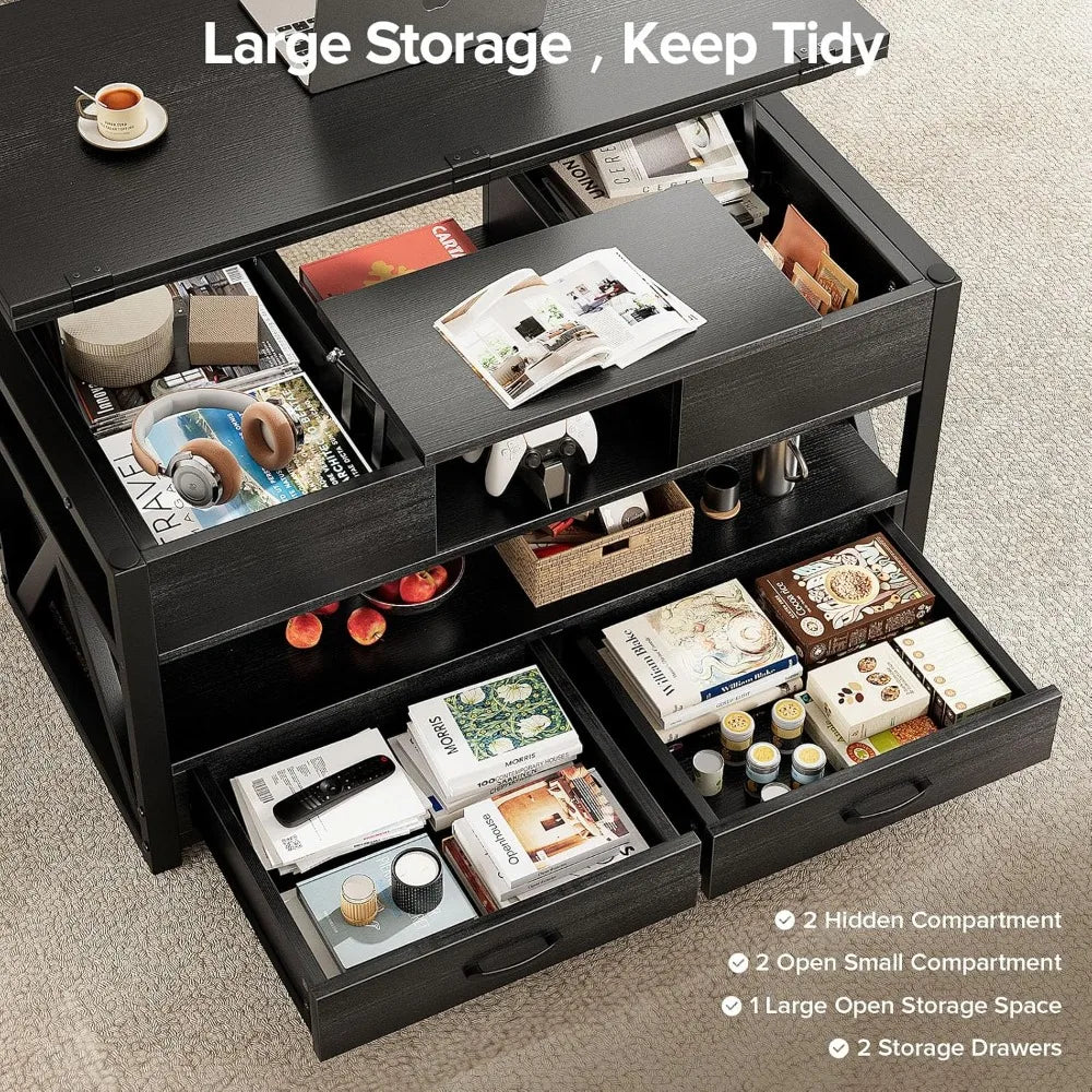 Customized.40" Lift Top Coffee Table,4 in 1 Multi-Function Lift Coffee Tables with Storage Drawers and Hidden Compartmen,Farmhou