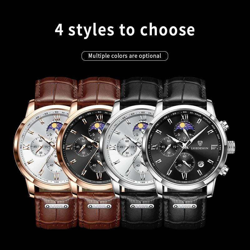 LIGE Luxury Sports Watch For Men Waterproof Luminous Date Chronograph Man Wristwatch Leather Quartz Men's Watches Male Reloj