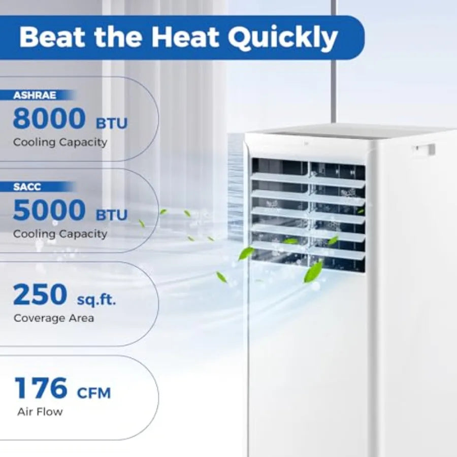 8000 BTU Portable Air Conditioner for Home and Office Use Features Fan Cooling Dehumidifier Sleep Mode Cools Up to 250 Sq.Ft In