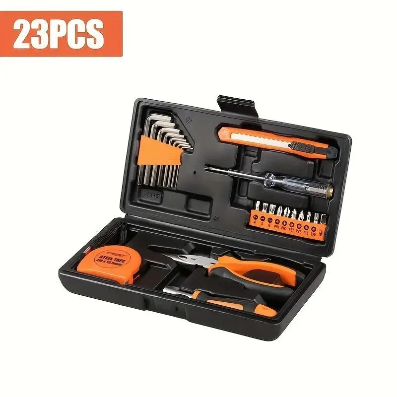 HOMEFISH 1PC 23pcs General Purpose Home Tool Set, Carbon Steel Hand Tool Set with Plastic Storage Case, Home, Auto
