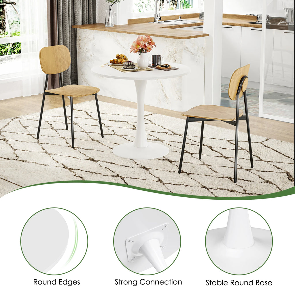 31.5" Small Round Dining Tulip Table Seats Up to 2-4 People,Wood Tabletop with Metal Pedestal Base