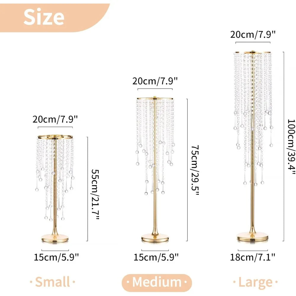 Crystal Wedding Centerpieces - 10pc 29.5in Tall Gold Vases for Elegant Floral Displays