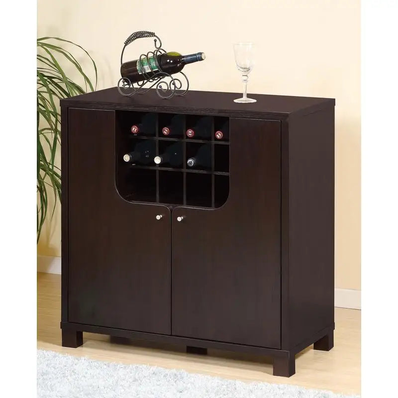 Red Cocoa Wine Cabinet with 2 Doors, Removable Wine Bottle Rack, Metal Glass Racks, 4 Shelves, Stylish Storage Solution