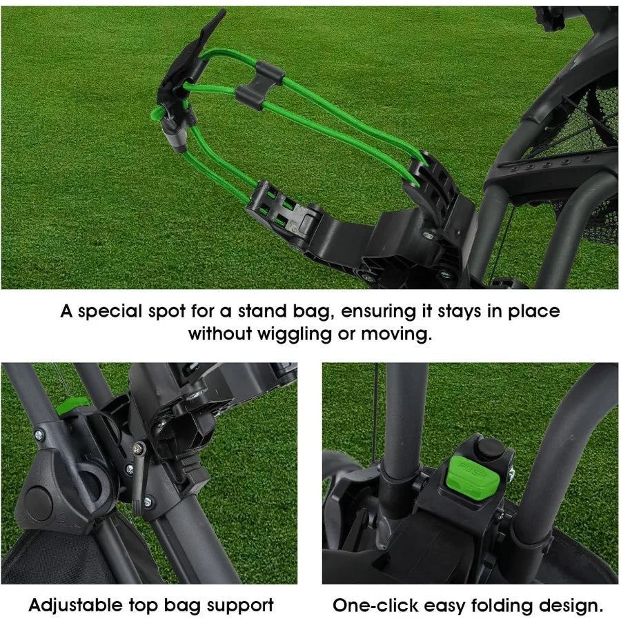 3 Wheel Golf Push Cart : Lightweight Compact Golf Walking Cart with Cooler Flat Fold Golf Trolley with Brake Pull Behind