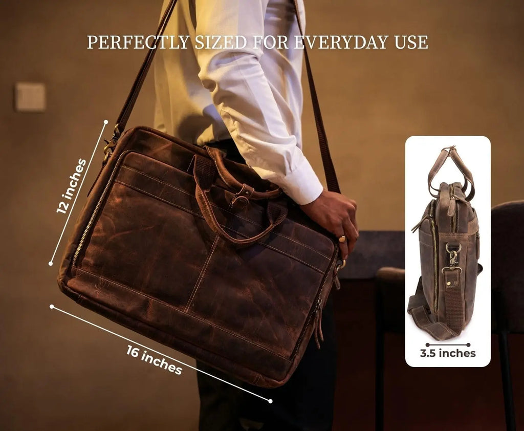 Leather Messenger Bag for Men - Laptop Case, Office Briefcase, Computer Satchel for Laptops,