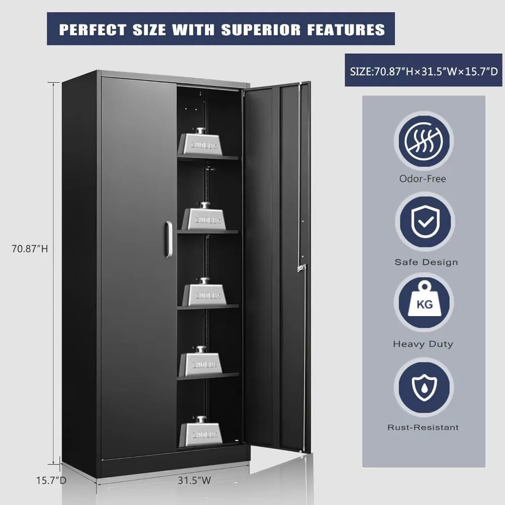Metal Storage Cabinet with Adjustable Shelves, Garage Storage Cabinets with Doors and Shelves, File Cabinets for Home Office