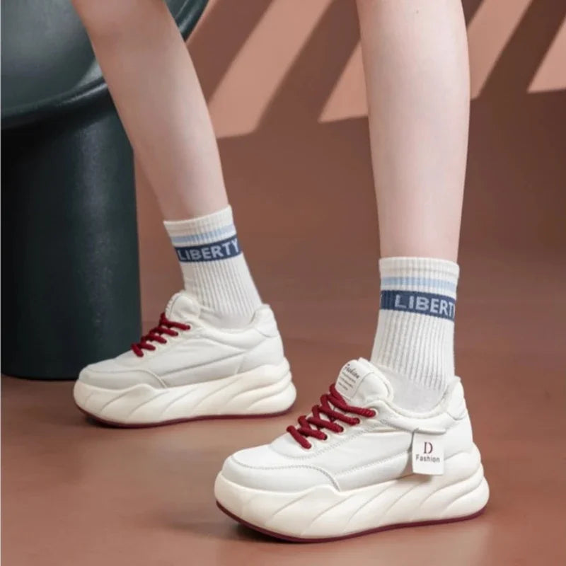 CICIYANG 6.5cm Platform sneakers for women 2025 spring new large size female casual sports board shoes lace-up little white shoe
