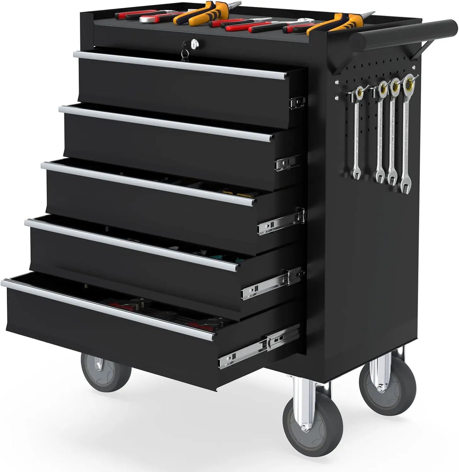 5 Drawers Metal Rolling Tool Chest, Portable Storage Tool Box with Wheels, Toolbox with Lock for Warehouse,Customized