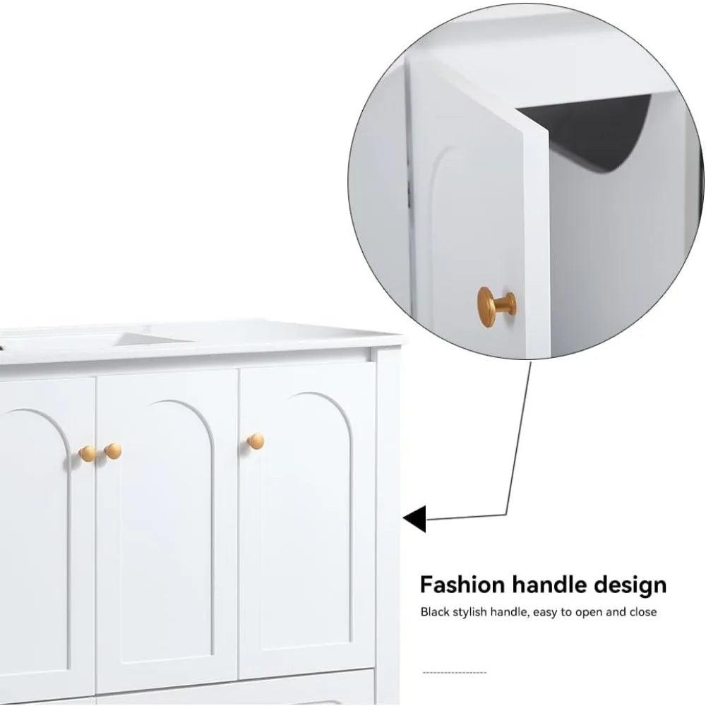 Freestanding vanity with sink, 4-door cabinet & 2 drawers for bathroom storage