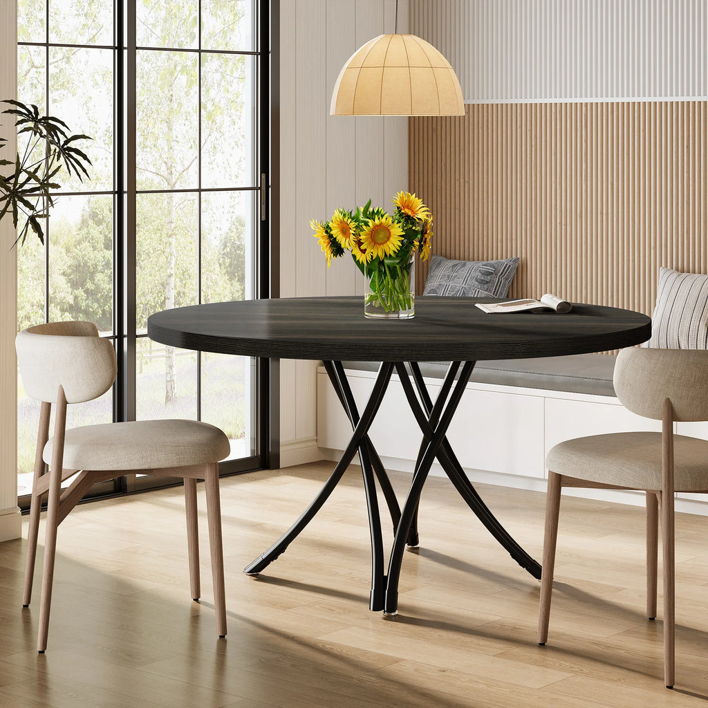 Tribesigns Round Dining Table, 47-Inch Wood Large Farmhouse and Modern Kitchen Table for 4-6 People with Gray Frame