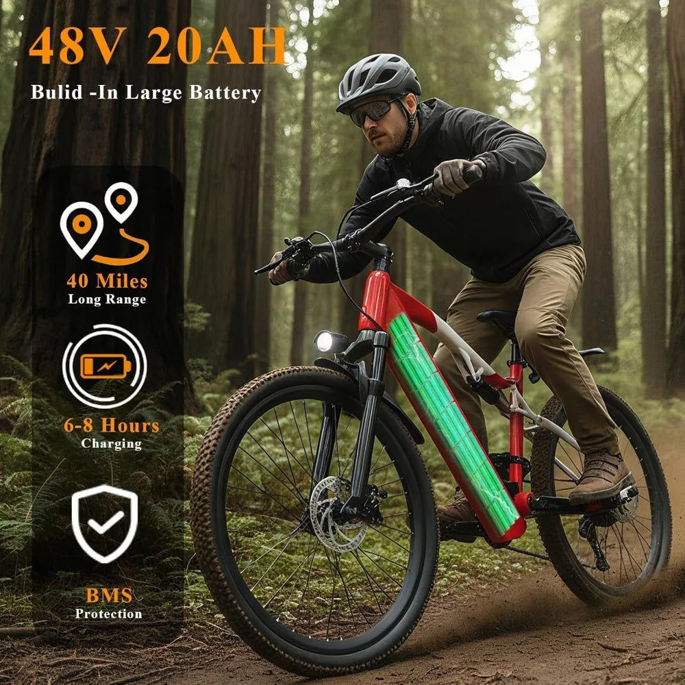 26" Electric Bike for Adult, Peak 1500W Brushless Motor Mountain E Bike, 34.4MPH Top Speed Ebike, 21 Speed, Up to 40 Miles