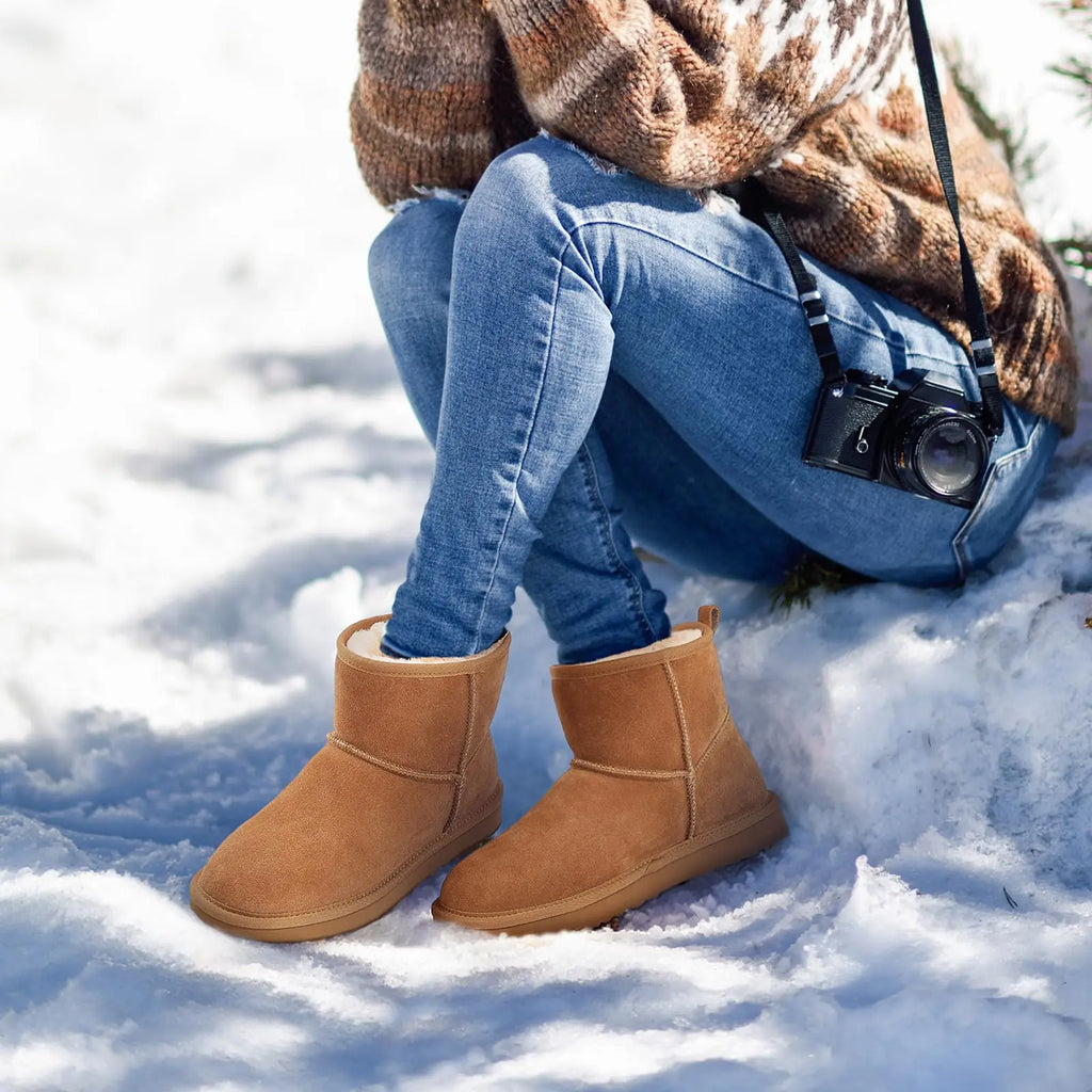 Evshine Winter Mini Snow Boots For Women Plush Lined Warm Suede Snow Boots Comfy Fuzzy Boots Fur Home Ankle Boots Lady Snow Boot