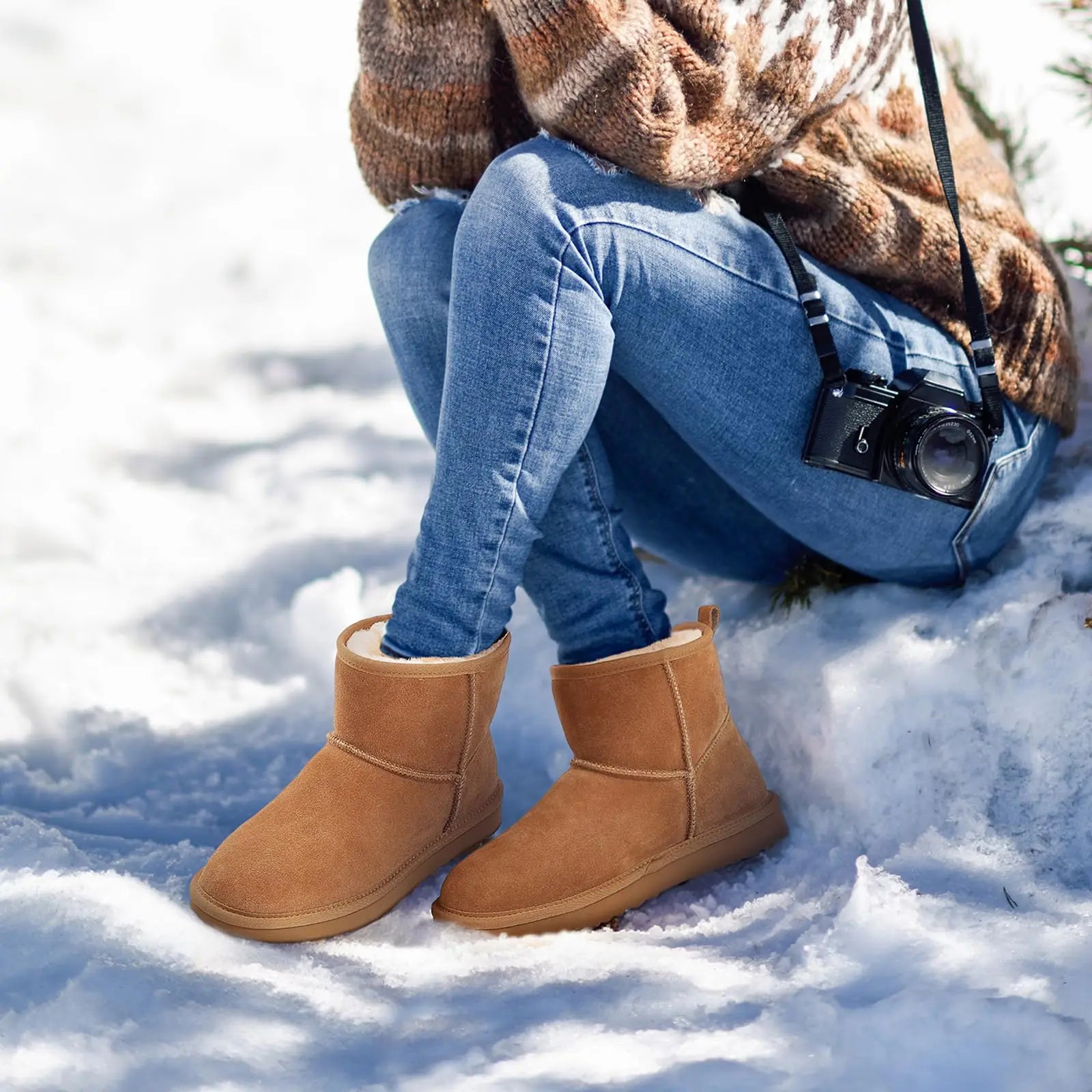 Evshine Winter Mini Snow Boots For Women Plush Lined Warm Suede Snow Boots Comfy Fuzzy Boots Fur Home Ankle Boots Lady Snow Boot
