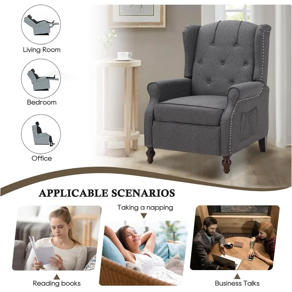 Recliner Chair with Massage and Heat Tufted Fabric Push Back Arm Chair, Recliner Chair for Living Room Bedroom Home The