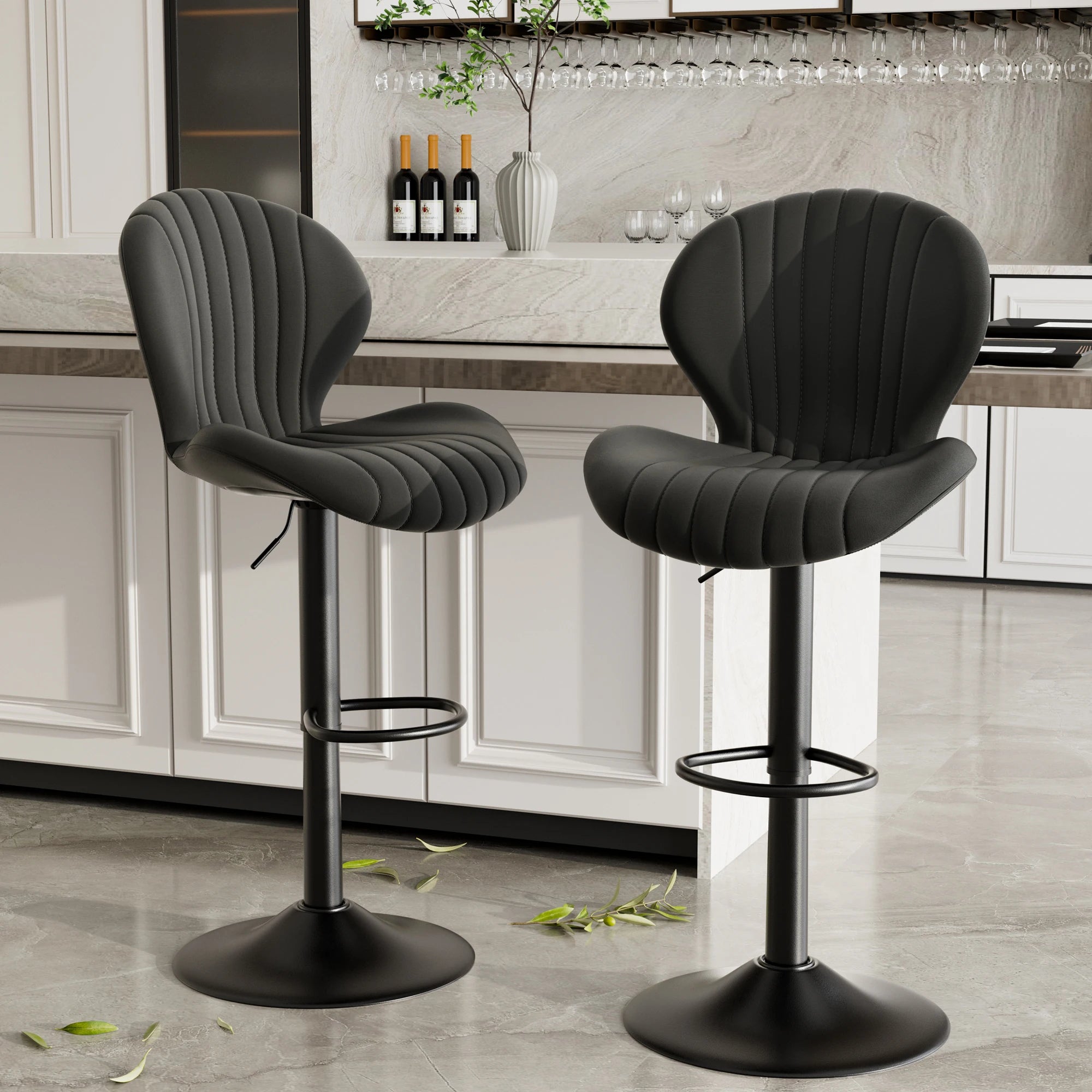 2pcs Bar Chair, 360° Rotating, Adjustable Height, Artificial Leather Upholstered With Backrest, Suitable For Dining Room