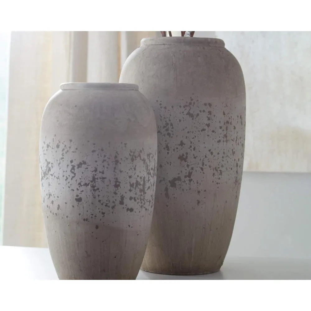 Elegant Ceramic Vase Set, Vintage Style Home Decor, 2-Piece Gray Vases for Living Room Centerpiece