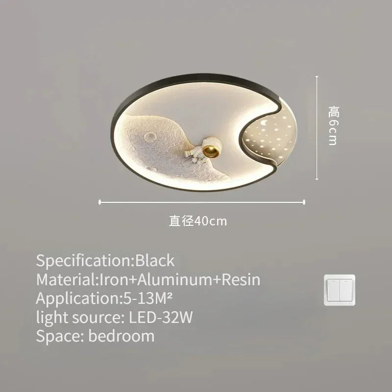 Modern Children's Room Astronaut LED Ceiling Light Bedroom Pendant Light Baby Cartoon Astronaut Moon Home Ceiling Light Fixture