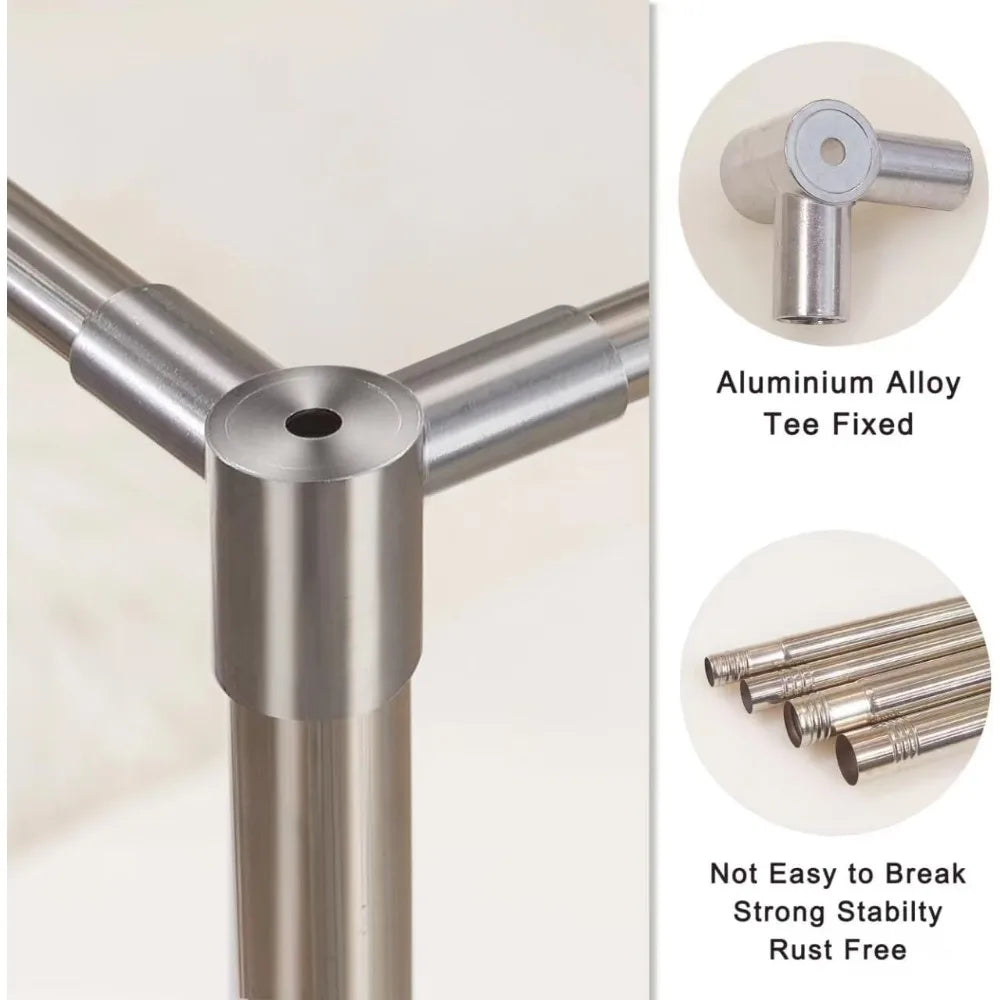 Queen Size Stainless Steel Canopy Bed Frame with Thick Brackets and Mosquito Curtains