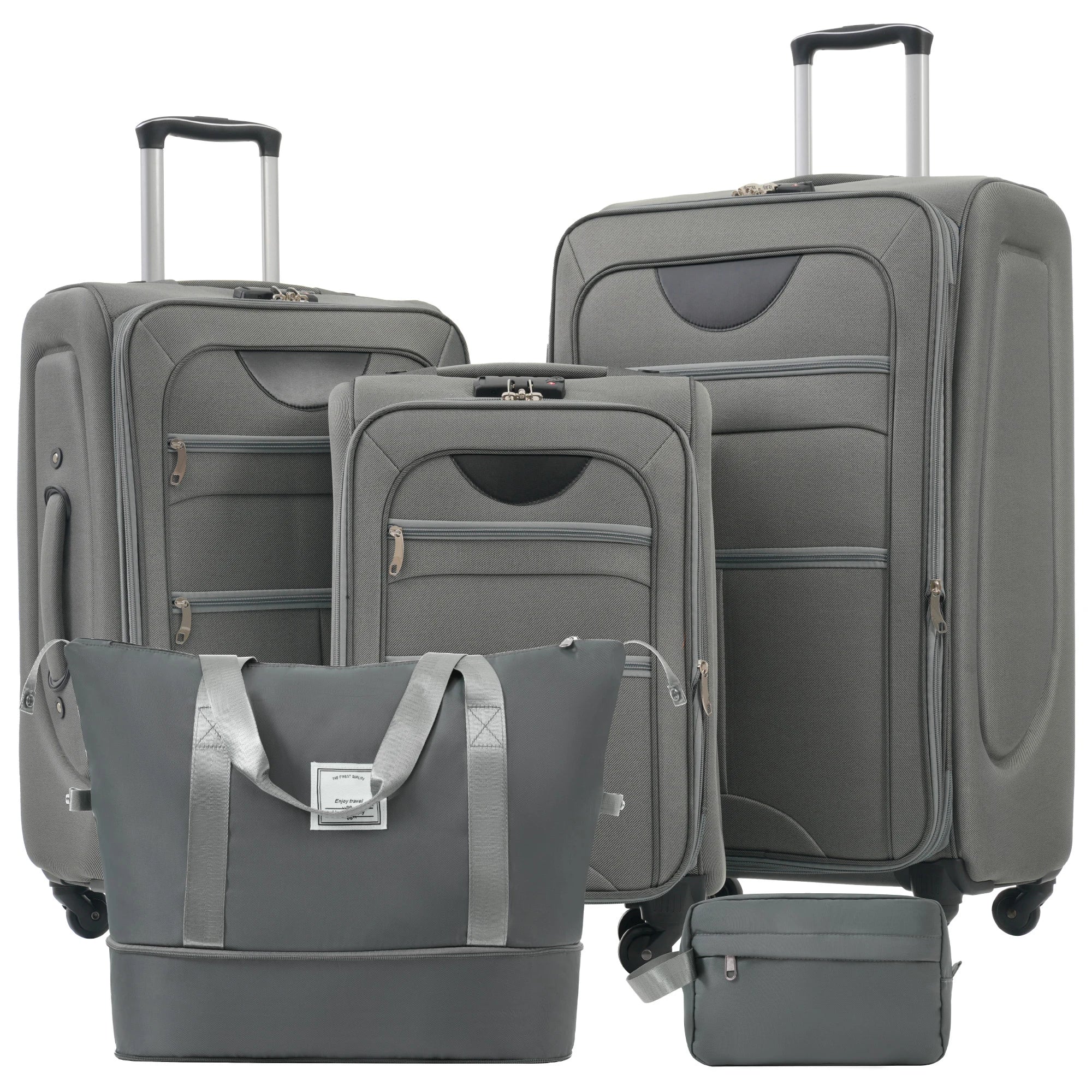 Softside Luggage Expandable 5 Piece Set Suitcase with Duffel Bag Upright Spinner Softshell Lightweight Luggage Travel Set