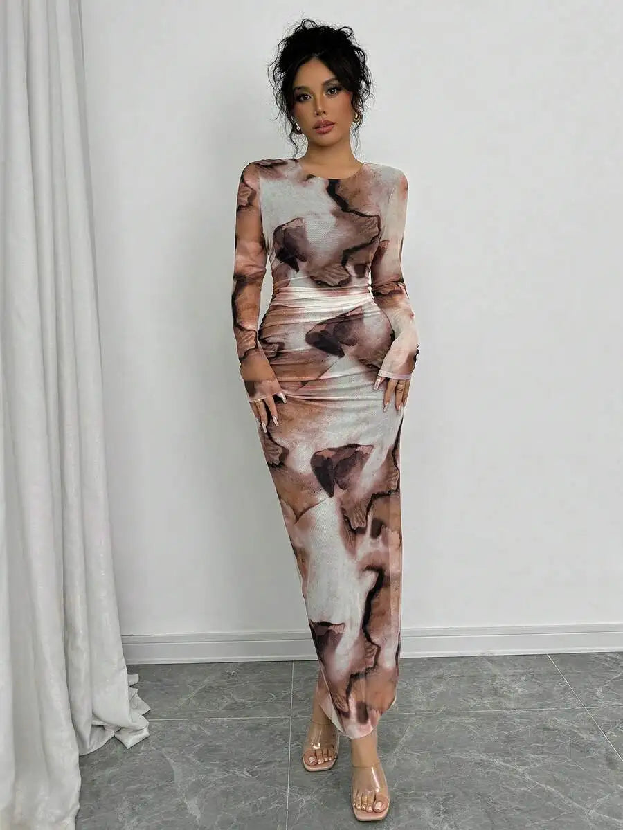Elenzga Elegant Gradient Long Sleeve Slim Fit Women's Dress Fall Cloth For Women