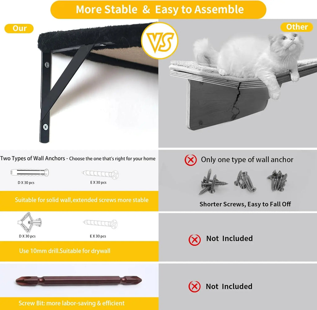 Wall-Mounted Cat Furniture Set - 5pcs Shelves with House, Bridge, Tree, Steps, Scratcher in Black